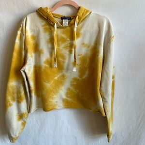 Fifth Sun yellow and cream cropped tie-dye hoodie, size M
